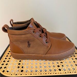 Polo by Ralph Lauren Kids Brown Leather High-Top Sneakers